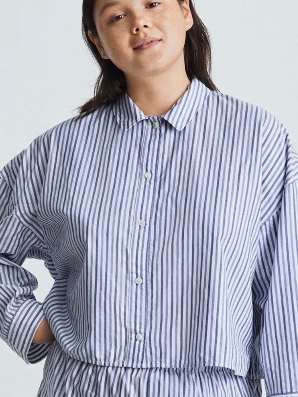 Everlane Cropped Striped Cotton Button Down The Woven PJ Top NWT XL